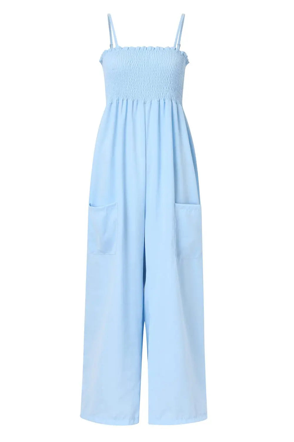 Smocked Spaghetti Strap Wide-Leg Jumpsuit