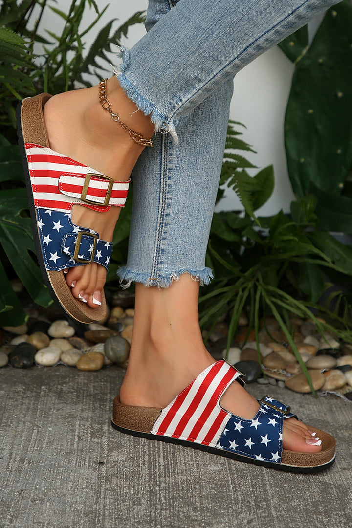 Maren Open Toe Faux Suede Sandals | Retro Dual Buckle Slip-On