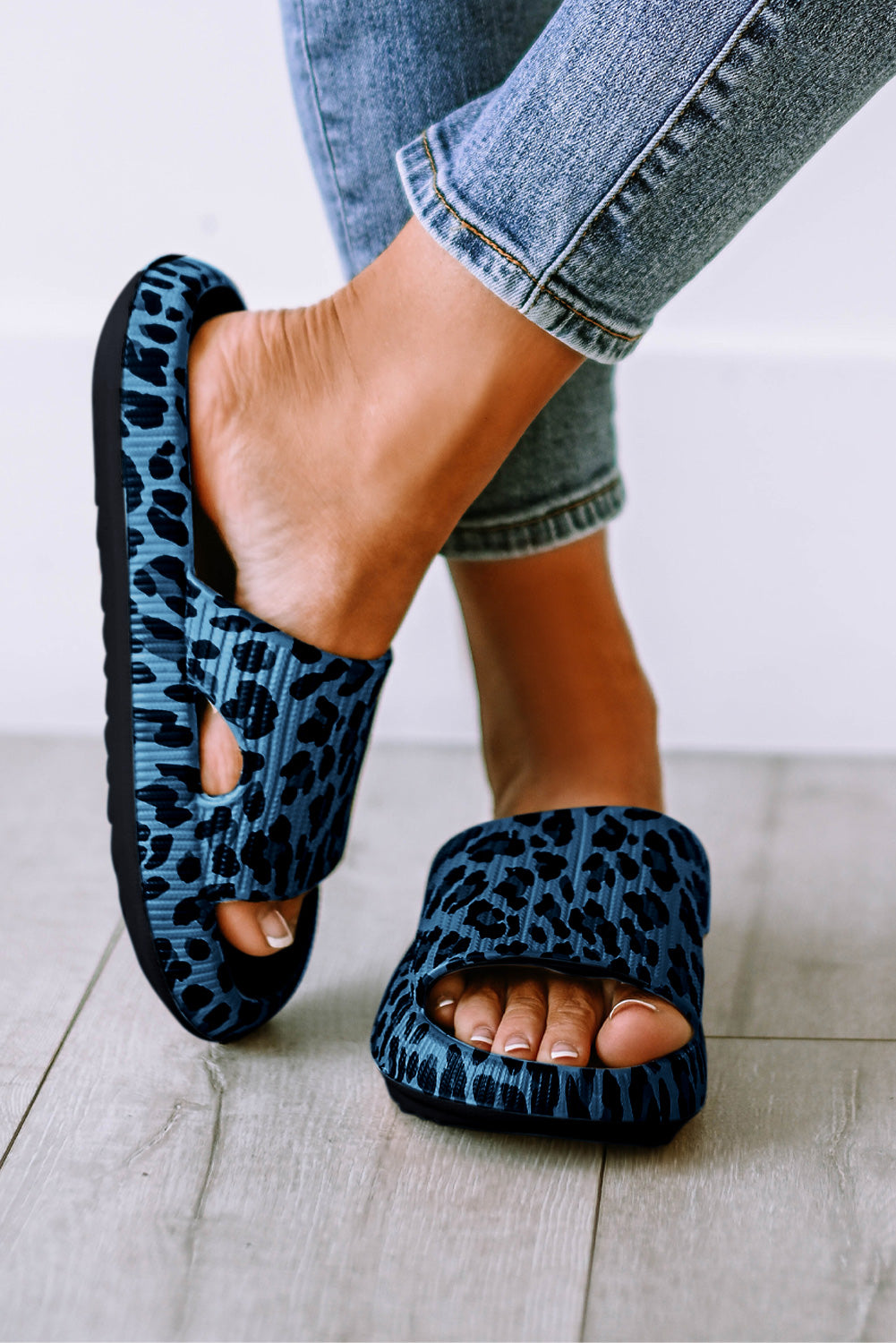 Bellamy Leopard Ribbed Thick Sole Slip-On Slippers