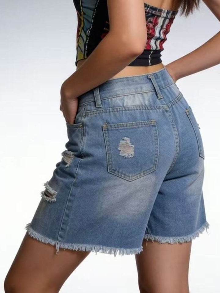 Distressed Frayed Hem Denim Shorts | Plus Size S–4XL
