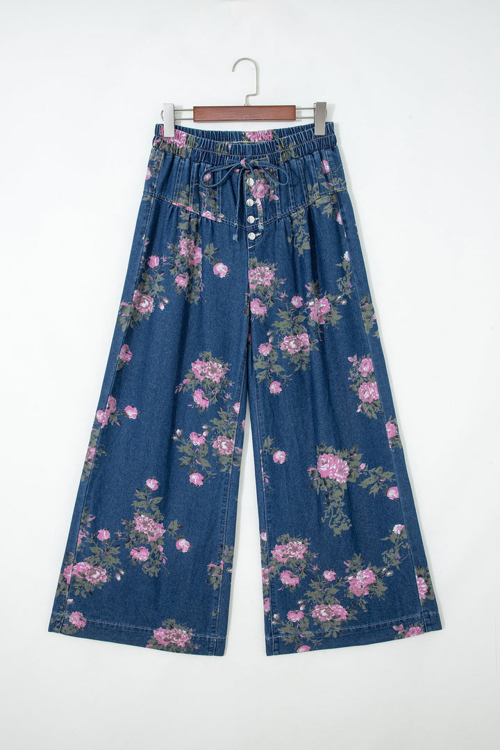 Floral Denim Wide Leg Jeans