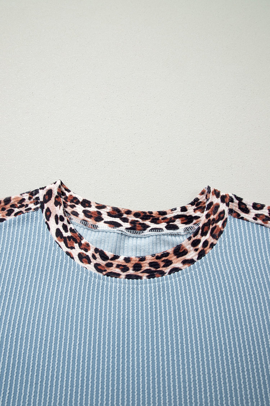 Leopard Trim Corded Top &amp; Shorts Set