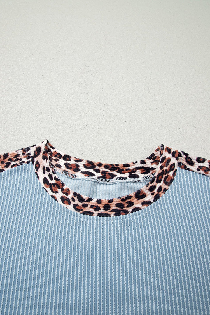 Leopard Trim Corded Top &amp; Shorts Set