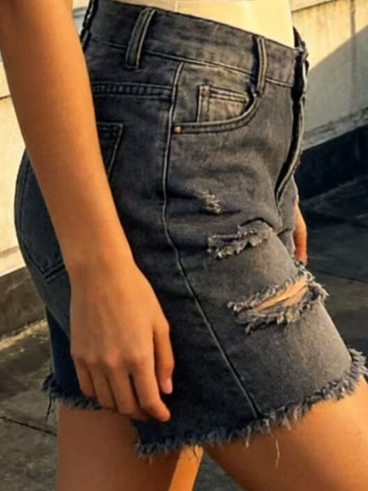 Distressed Frayed Hem Denim Shorts | Plus Size S–4XL