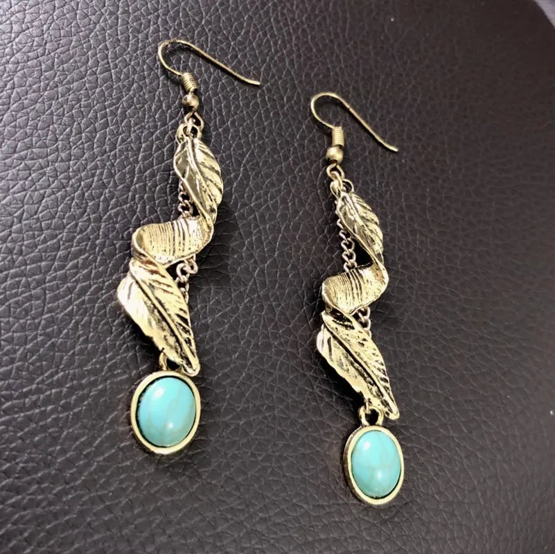 Boho Turquoise Leaf Drop Earrings