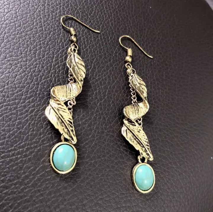 Boho Turquoise Leaf Drop Earrings