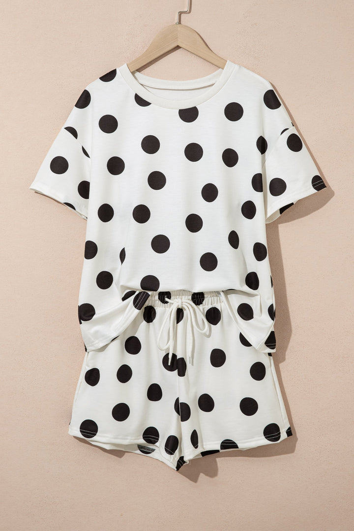 Polka Dot Short Sleeve Tee &amp; Drawstring Shorts Set