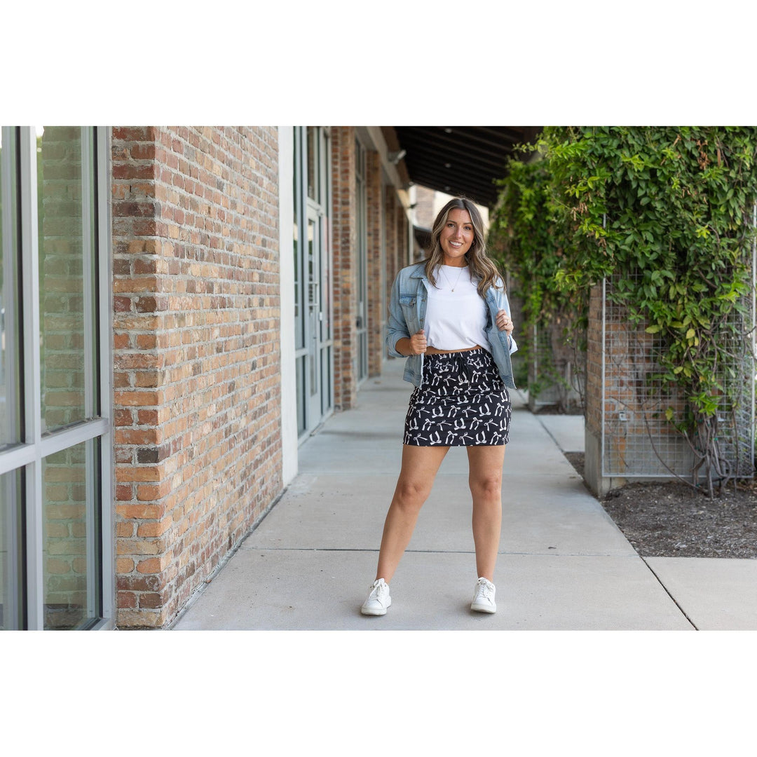 Millie White Bow Jogger Skirt | Pocketed Athleisure Mini Skirt