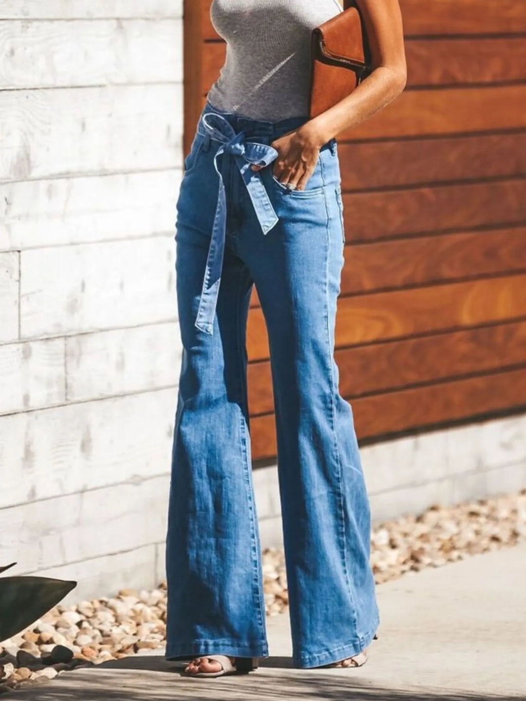 High-Waisted Tie-Front Flare Jeans | Women&