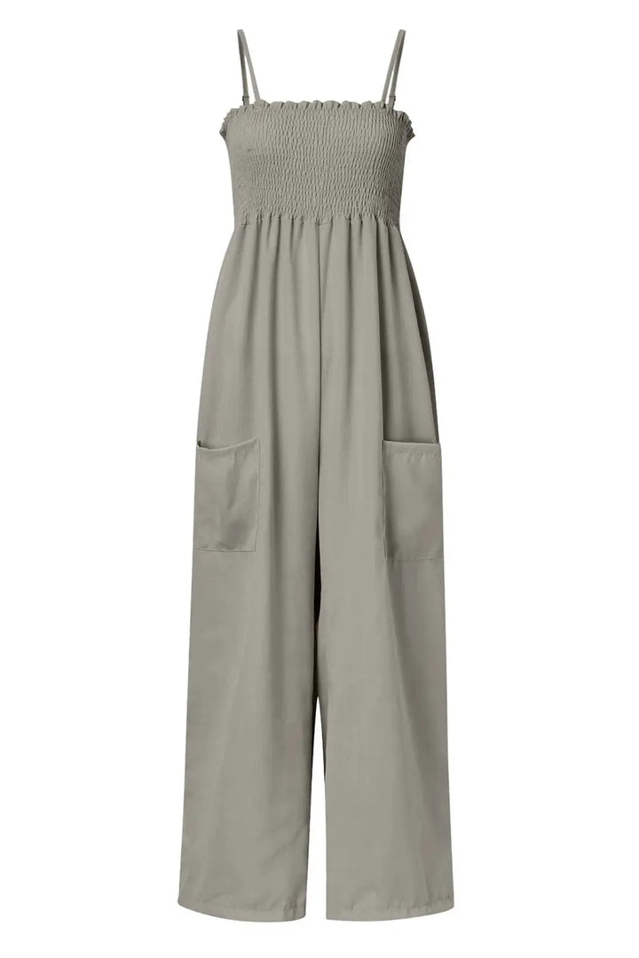 Smocked Spaghetti Strap Wide-Leg Jumpsuit