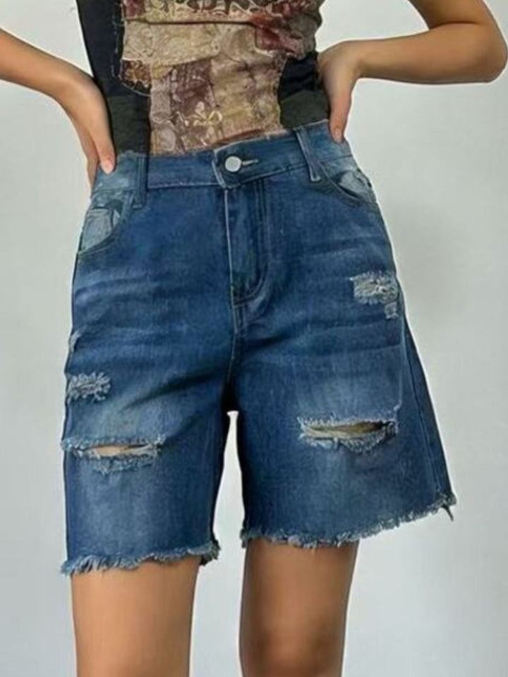 Distressed Frayed Hem Denim Shorts | Plus Size S–4XL