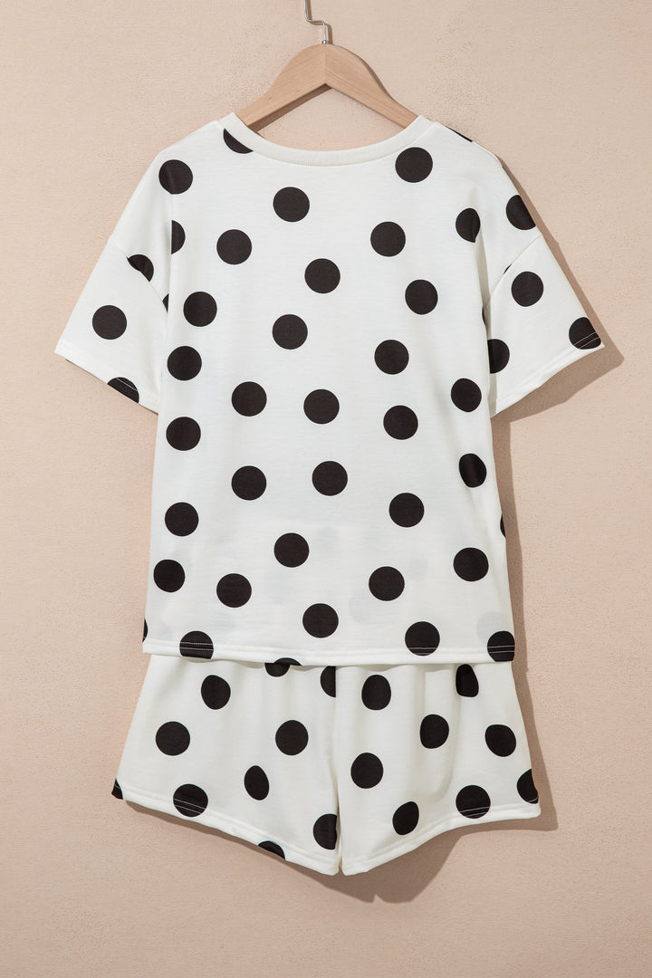 Polka Dot Short Sleeve Tee &amp; Drawstring Shorts Set