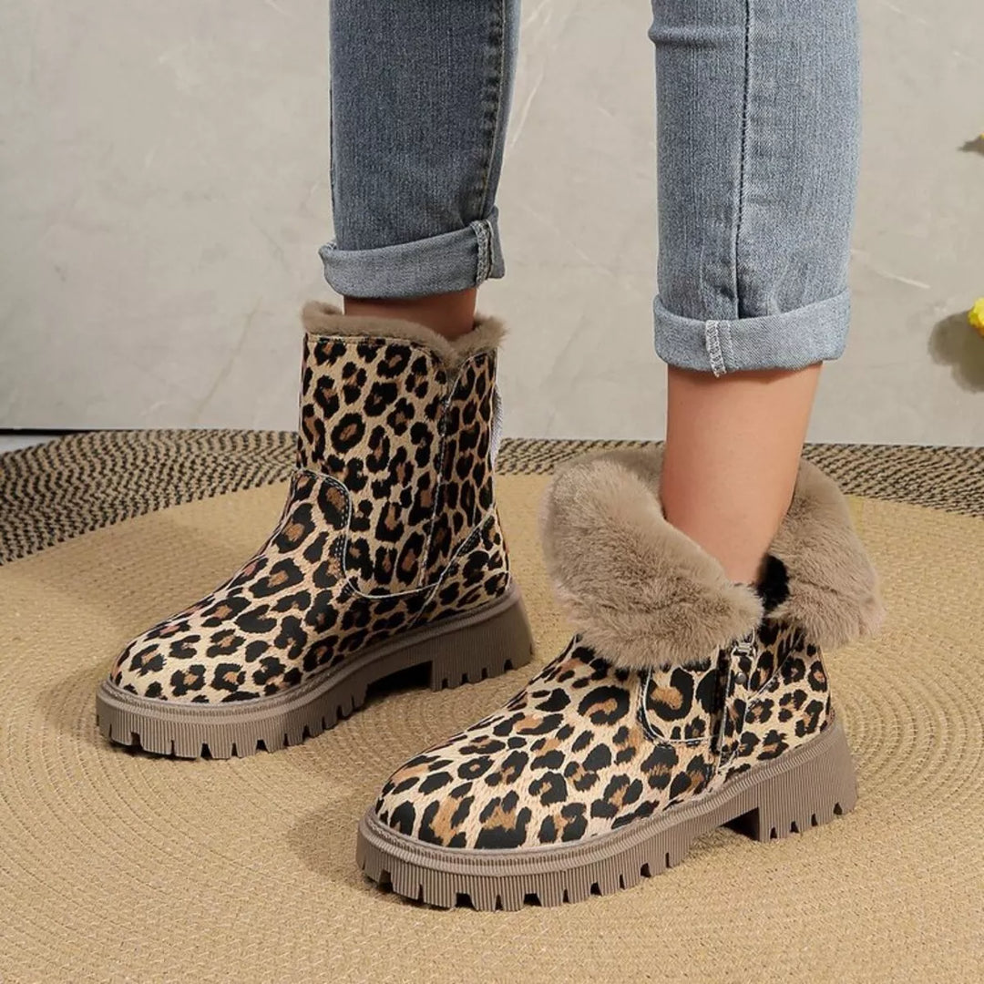 Leopard Print Fur-Lined Ankle Boots
