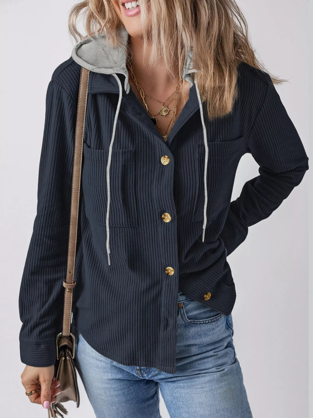 Trailside Charm Hooded Corduroy Button-Down Jacket