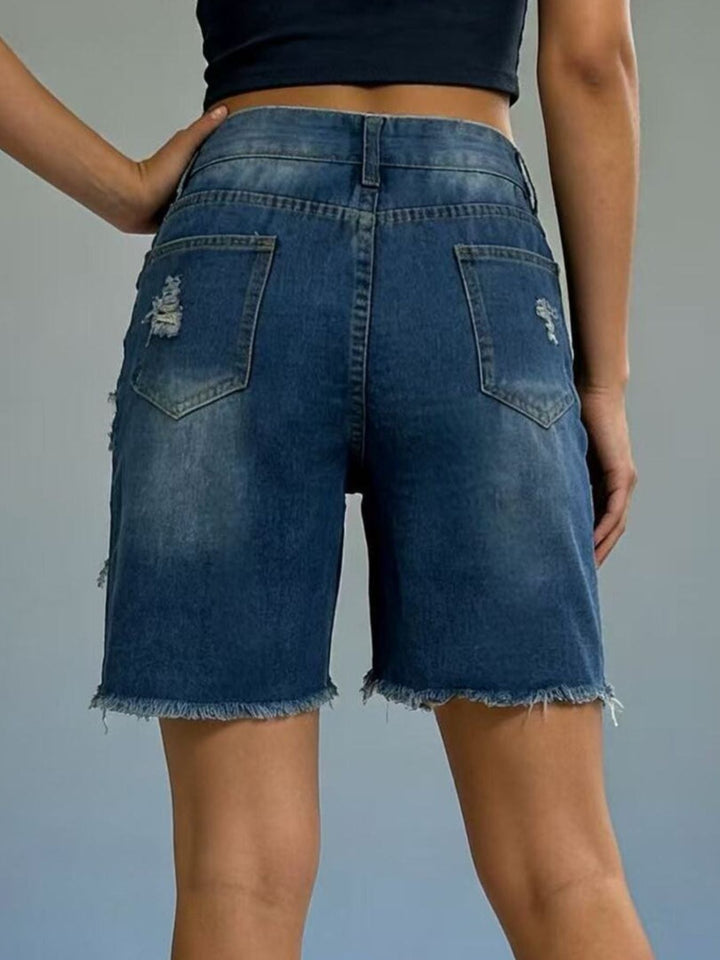 Distressed Frayed Hem Denim Shorts | Plus Size S–4XL