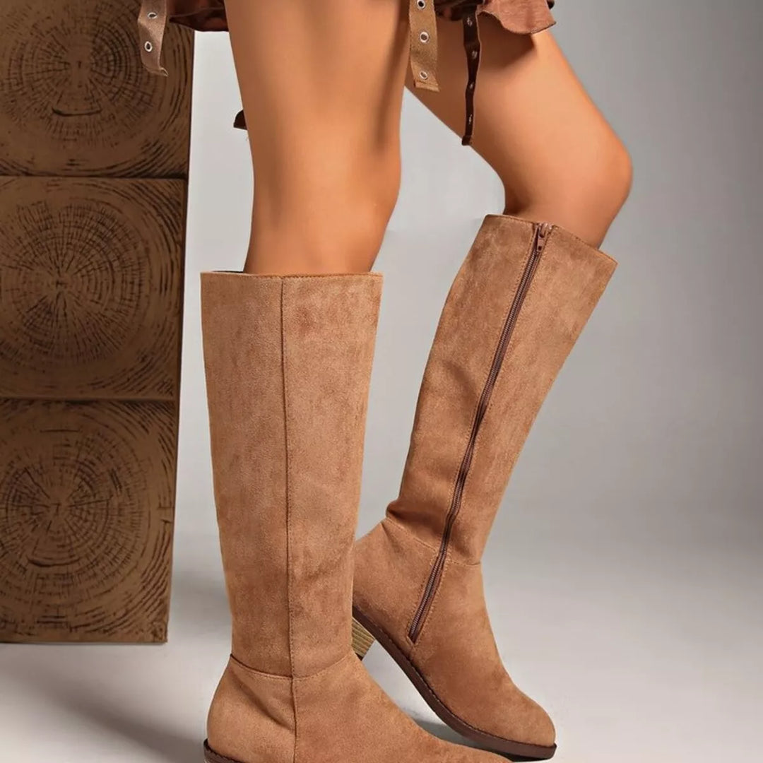 Knee-High Suede Block Heel Boots