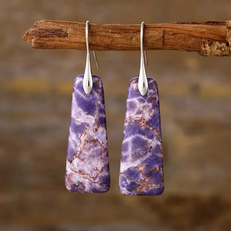 Trapezoid Natural Stone Drop Earrings | Gold &amp; Silver Hooks