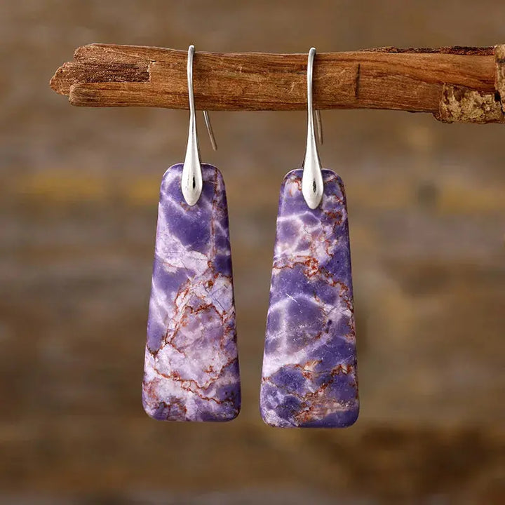 Trapezoid Natural Stone Drop Earrings | Gold &amp; Silver Hooks