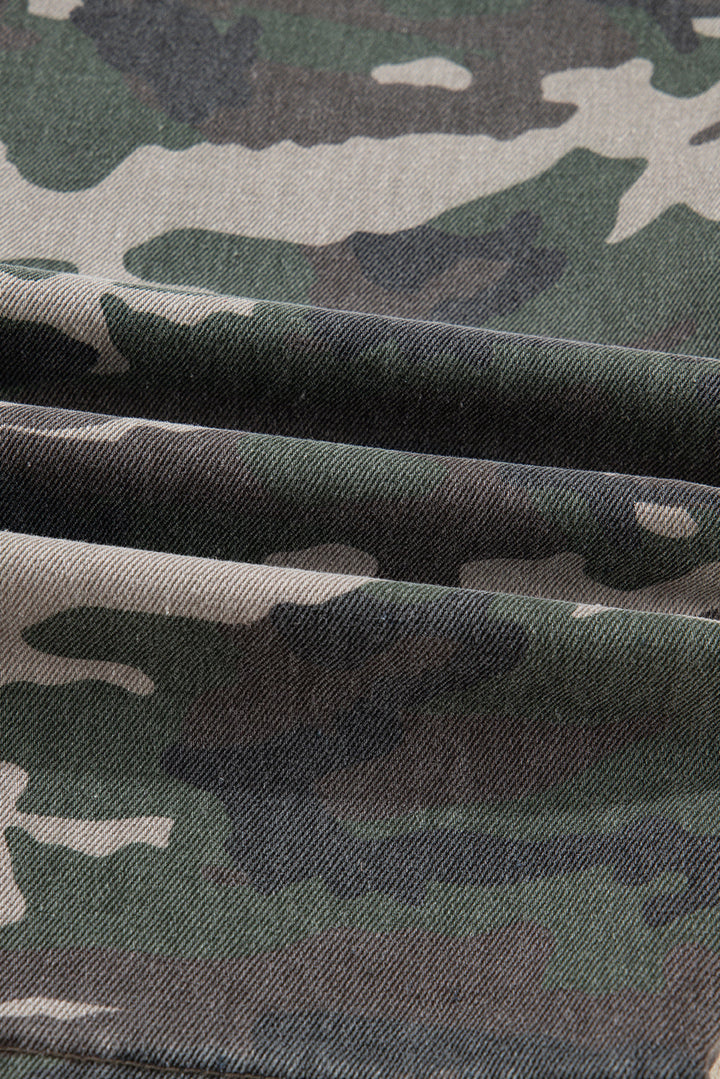 Camo Denim Cargo Wide Leg Pants