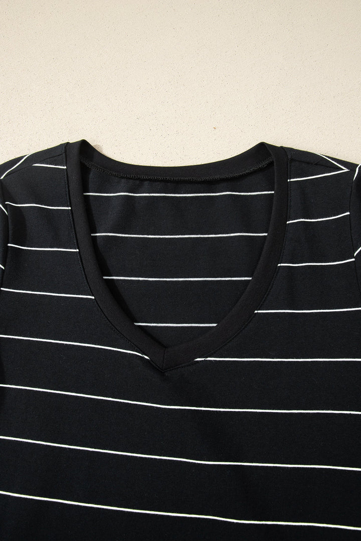 Stripe Short Sleeve Side Slit Maxi Dress