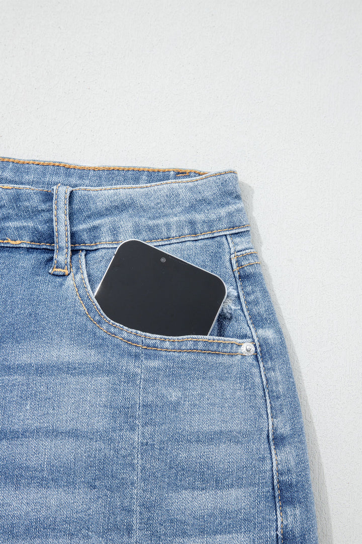 Acid Wash Raw Hem Denim Shorts – High Waist Loose Fit