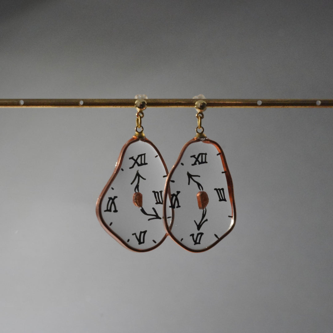 Hand-Painted Dalí Melting Clock Dangle Earrings | 925 Silver Hypoallergenic Studs