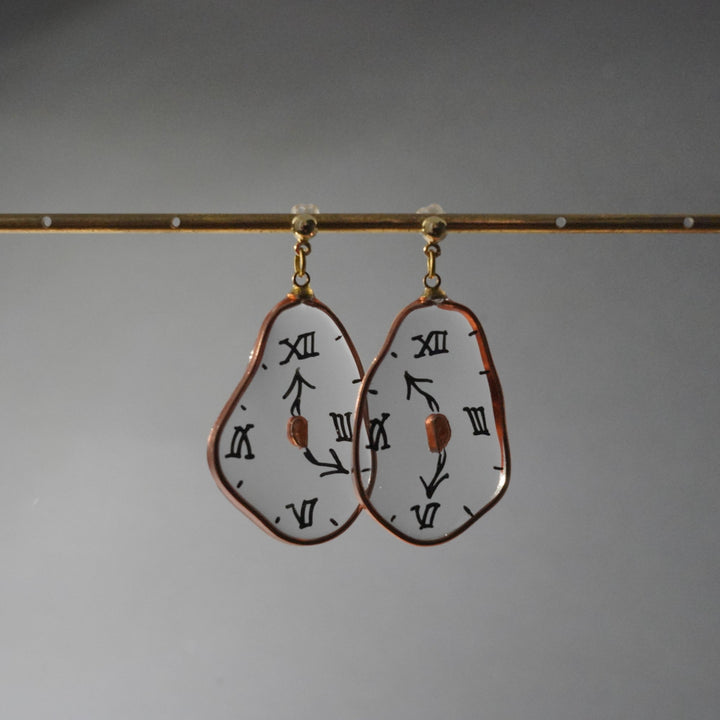 Hand-Painted Dalí Melting Clock Dangle Earrings | 925 Silver Hypoallergenic Studs