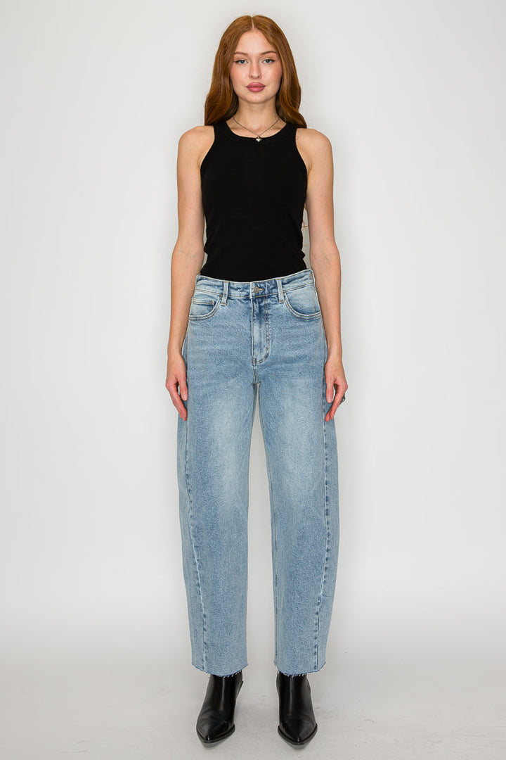 Harlow High Waisted Barrel Jeans | Light Wash Blue Denim