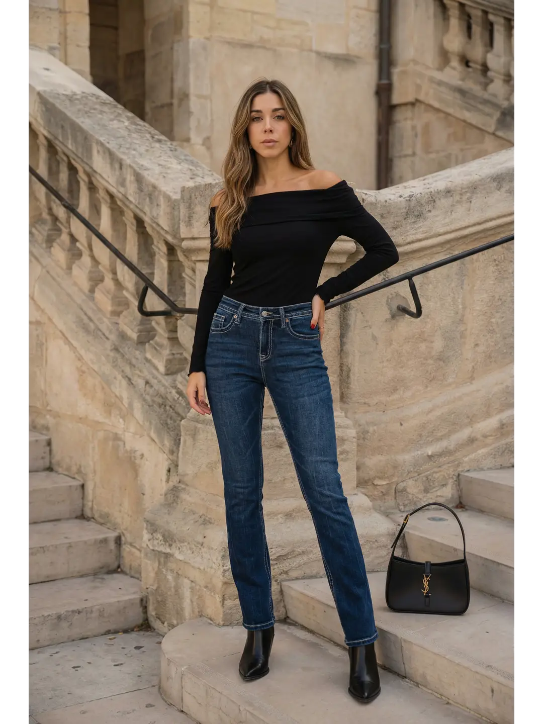 Stevie High-Rise Tummy Control Slim Flare Jeans – Dark Wash