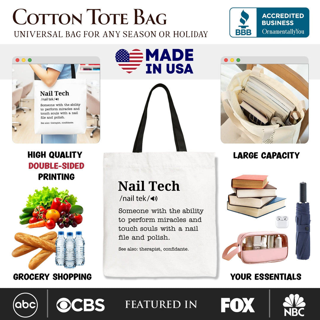 Nail Tech Definition Canvas Tote Bag – Funny Gift for Nail Technicians