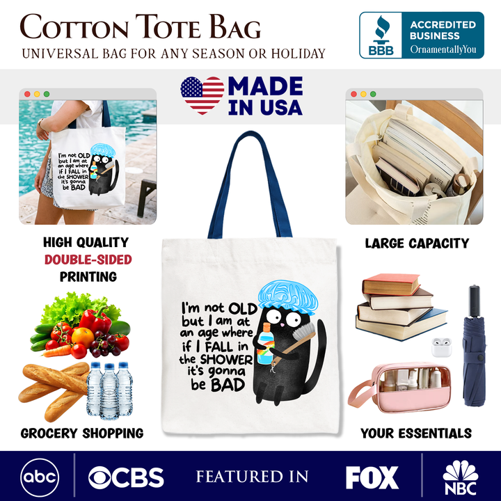 Old Black Cat Sarcastic Tote Bag | Funny Gift for Cat Lovers
