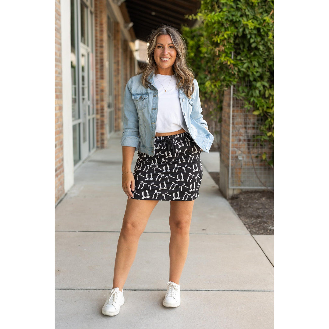 Millie White Bow Jogger Skirt | Pocketed Athleisure Mini Skirt