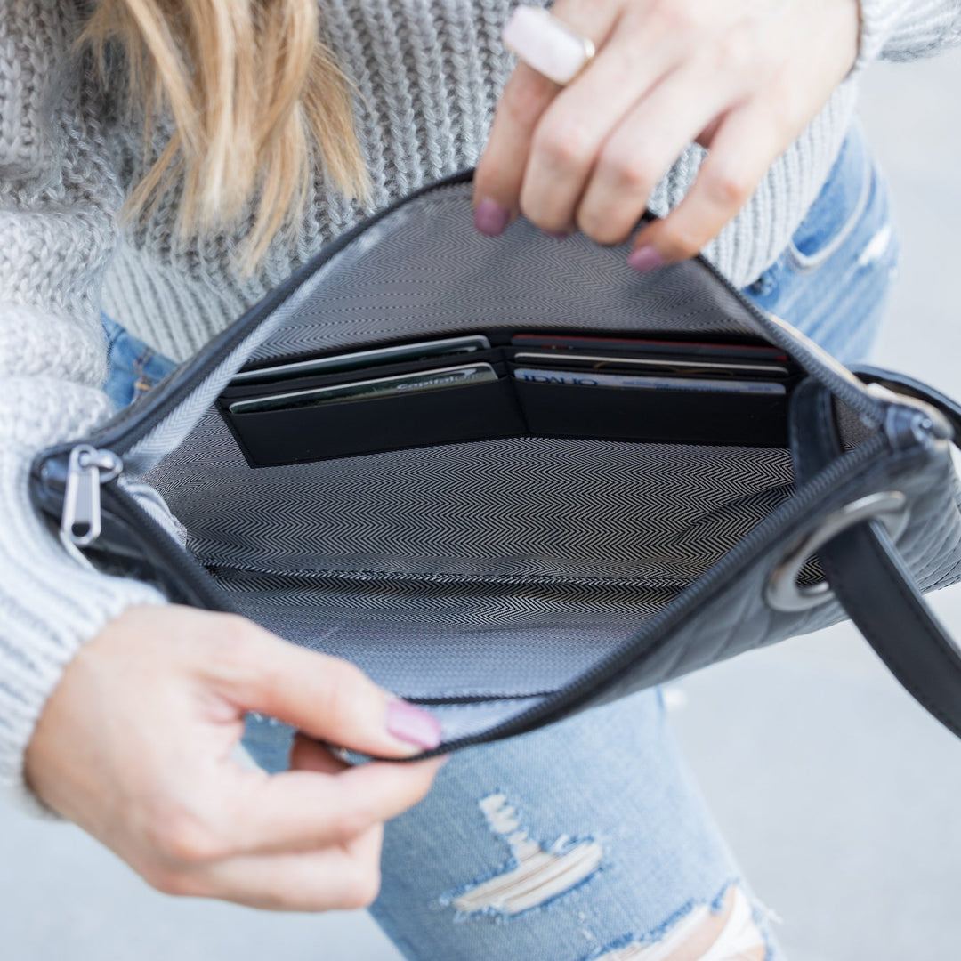 Quilted Vegan Leather Wristlet Clutch with Card Slots