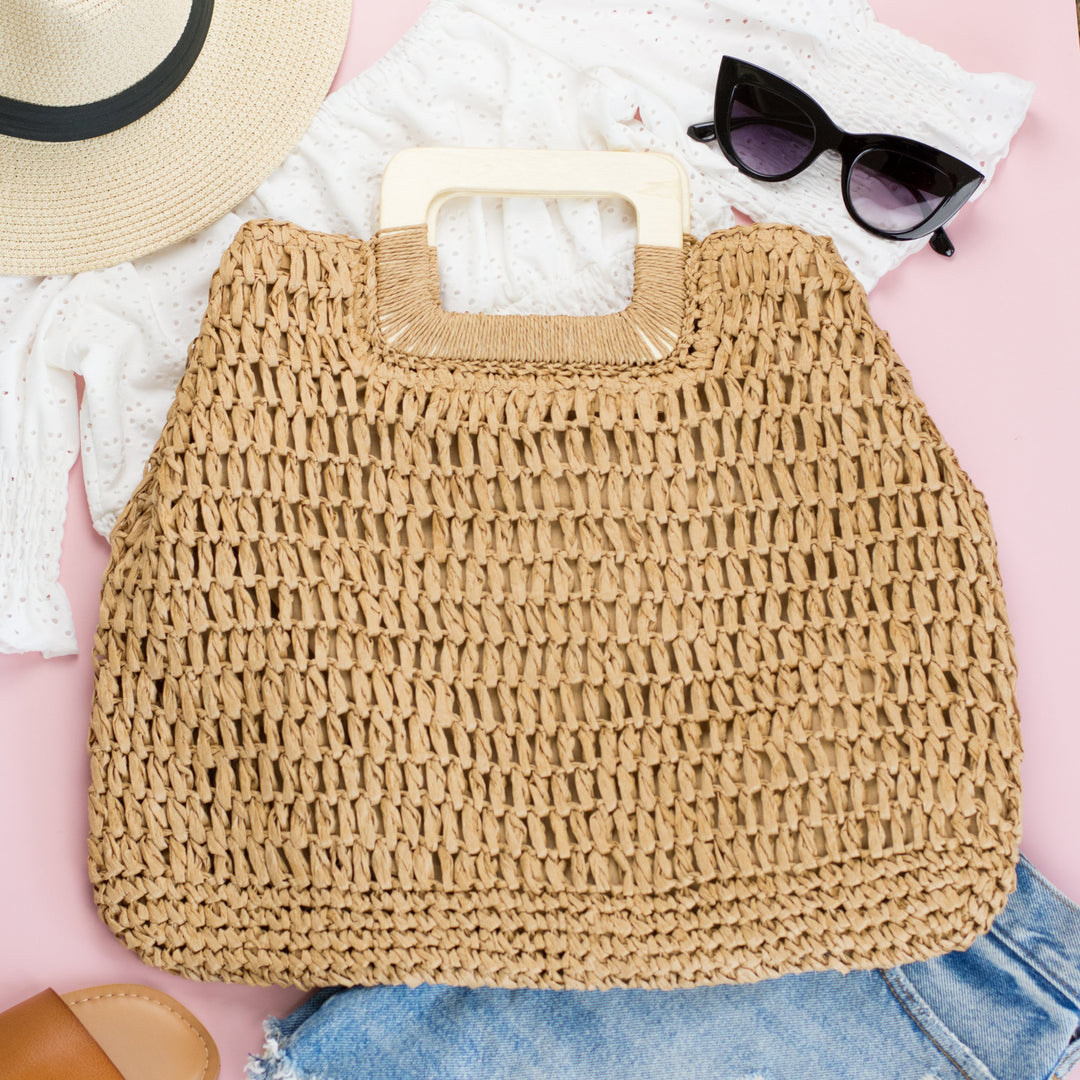 Oversized Woven Straw Tote Bag | Wood Handle Beach Tote