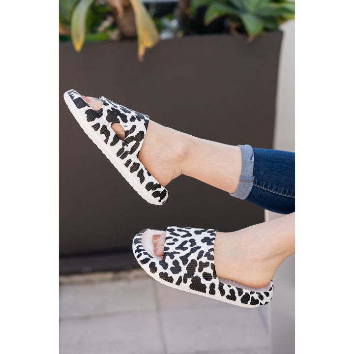 White Leopard Slides