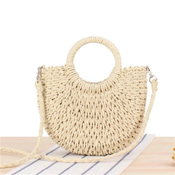 Boho Half-Moon Handwoven Rattan Straw Bag