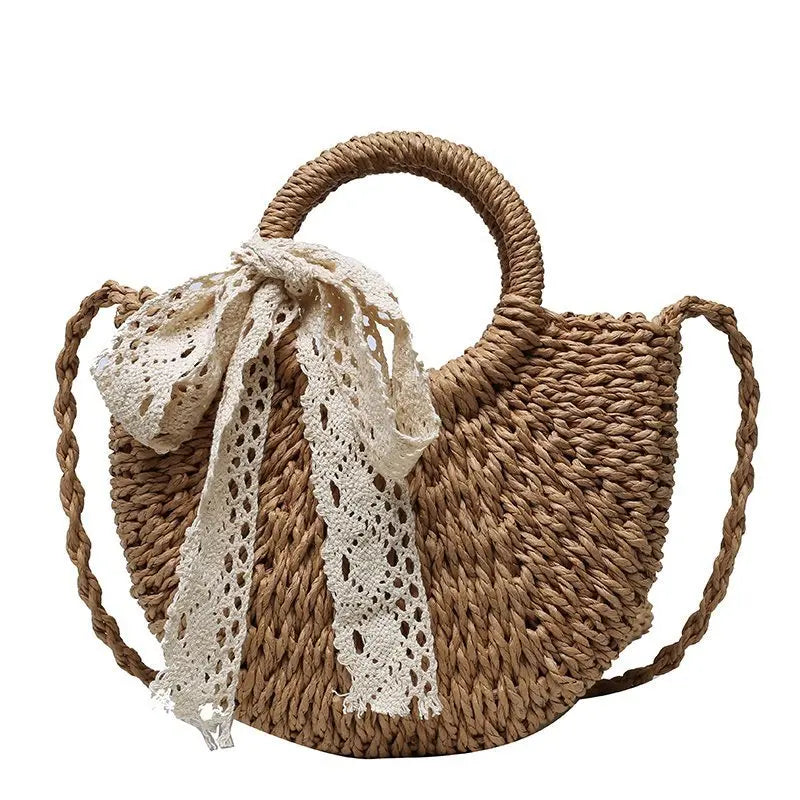 Boho Half-Moon Handwoven Rattan Straw Bag