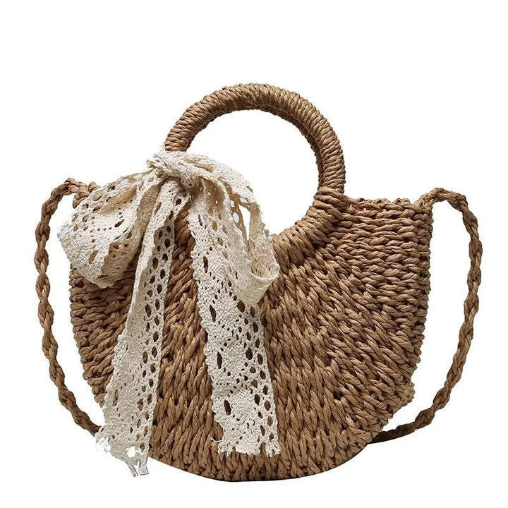 Boho Half-Moon Handwoven Rattan Straw Bag