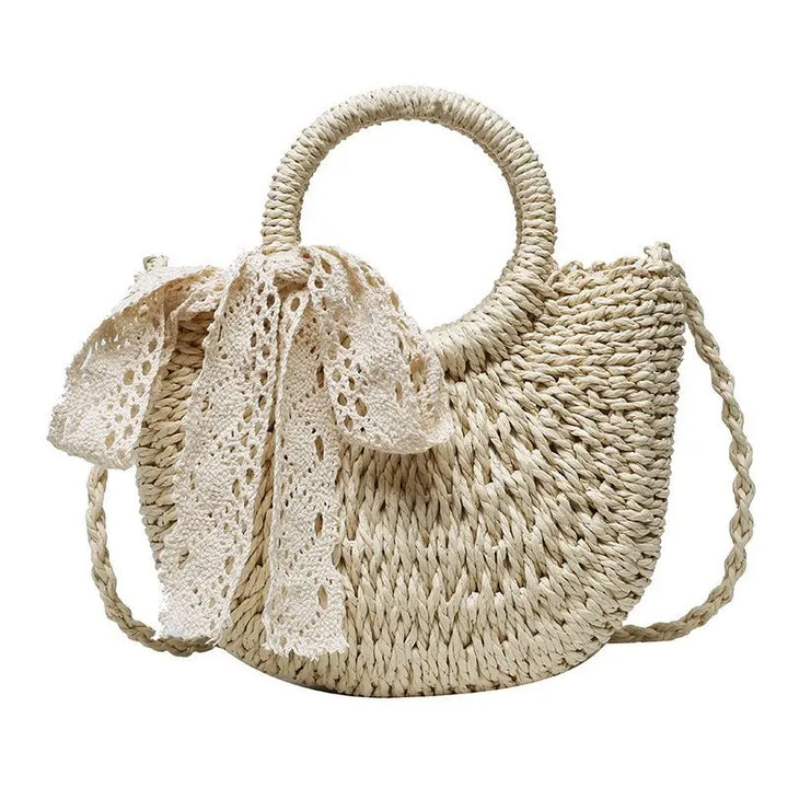 Boho Half-Moon Handwoven Rattan Straw Bag