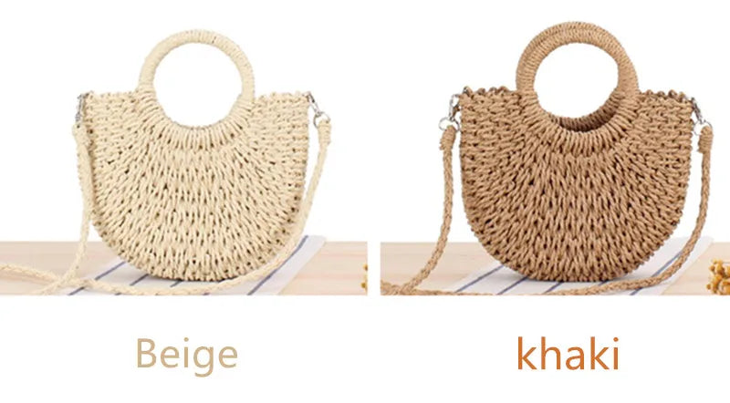 Boho Half-Moon Handwoven Rattan Straw Bag