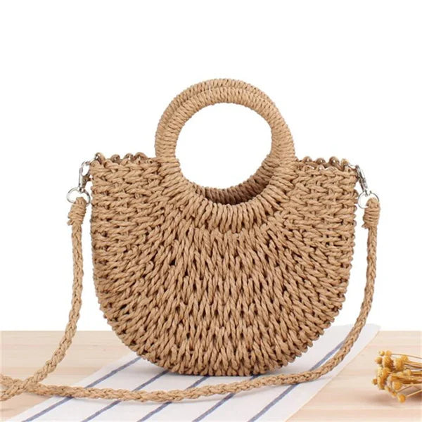 Boho Half-Moon Handwoven Rattan Straw Bag