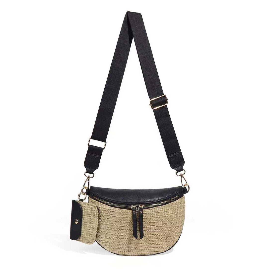 Valentina Straw Crossbody Sling Bag | Vegan Leather &amp; Gold Hardware