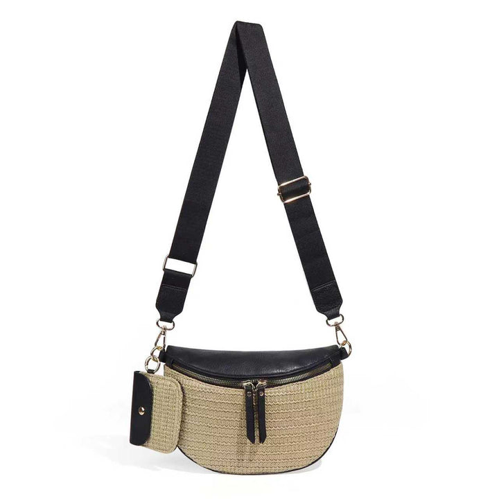 Valentina Straw Crossbody Sling Bag | Vegan Leather &amp; Gold Hardware