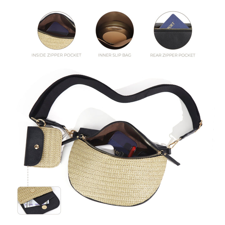 Valentina Straw Crossbody Sling Bag | Vegan Leather &amp; Gold Hardware