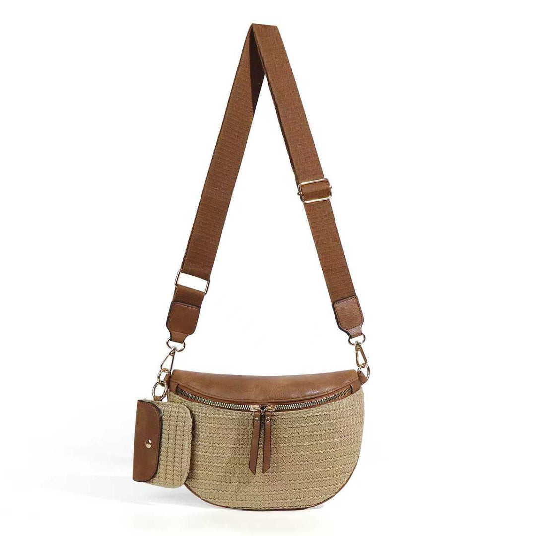 Valentina Straw Crossbody Sling Bag | Vegan Leather &amp; Gold Hardware