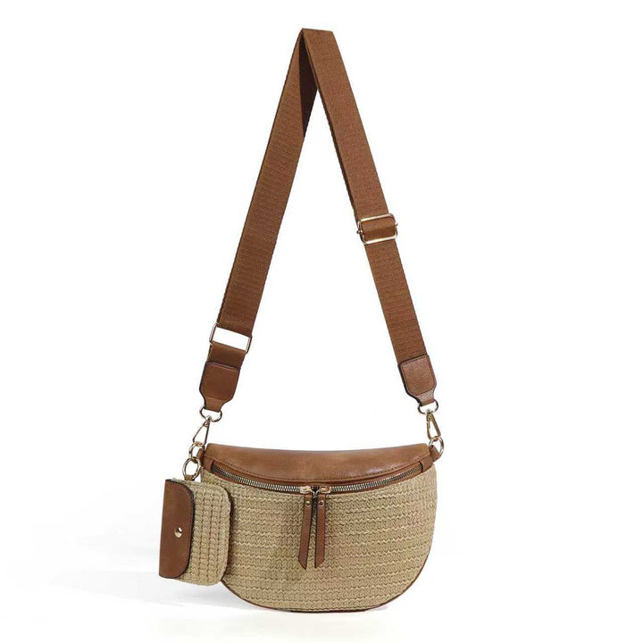 Valentina Straw Crossbody Sling Bag | Vegan Leather &amp; Gold Hardware