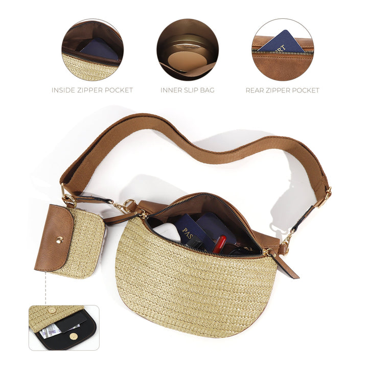 Valentina Straw Crossbody Sling Bag | Vegan Leather &amp; Gold Hardware