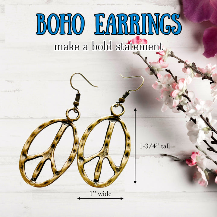 Peace Sign Dangle Earrings | Boho Festival Jewelry