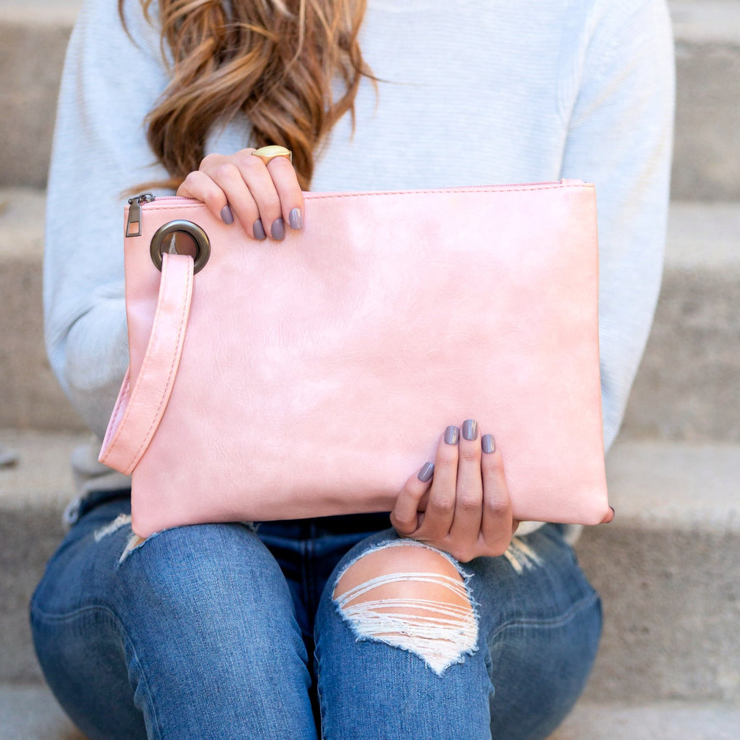 Oversized Vegan Leather Clutch Bag with Wristlet