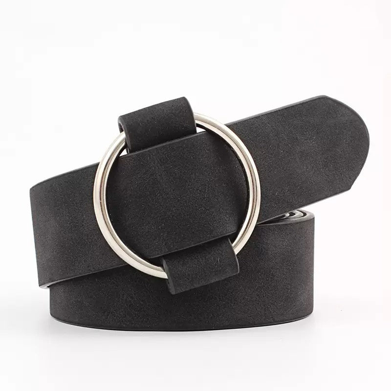 Adjustable Suede Vegan Leather O-Ring Belt